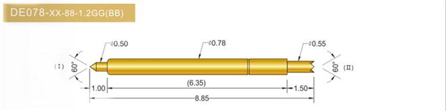 078双头探针尺寸、BGA双头顶针、双向可动探针、带弹簧顶针、测试探针